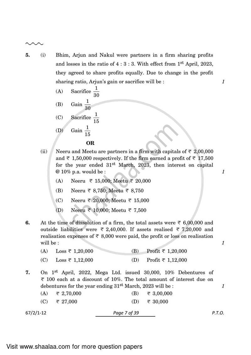 Accountancy 2023-2024 - CBSE 12th - Class 12 - CBSE (Central Board of Secondary Education) question paper with PDF download