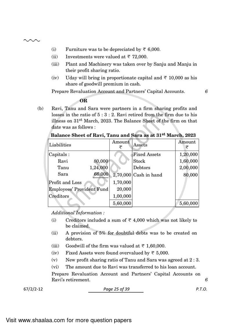 Accountancy 2023-2024 - CBSE 12th - Class 12 - CBSE (Central Board of Secondary Education) question paper with PDF download