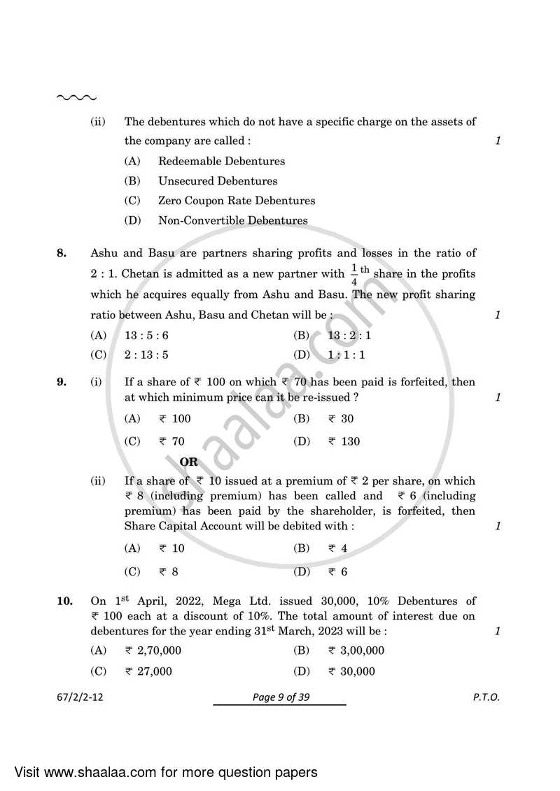Accountancy 2023-2024 - CBSE 12th - Class 12 - CBSE (Central Board of Secondary Education) question paper with PDF download