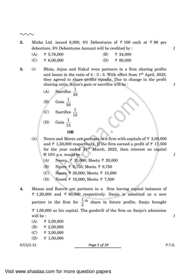 Accountancy 2023-2024 - CBSE 12th - Class 12 - CBSE (Central Board of Secondary Education) question paper with PDF download