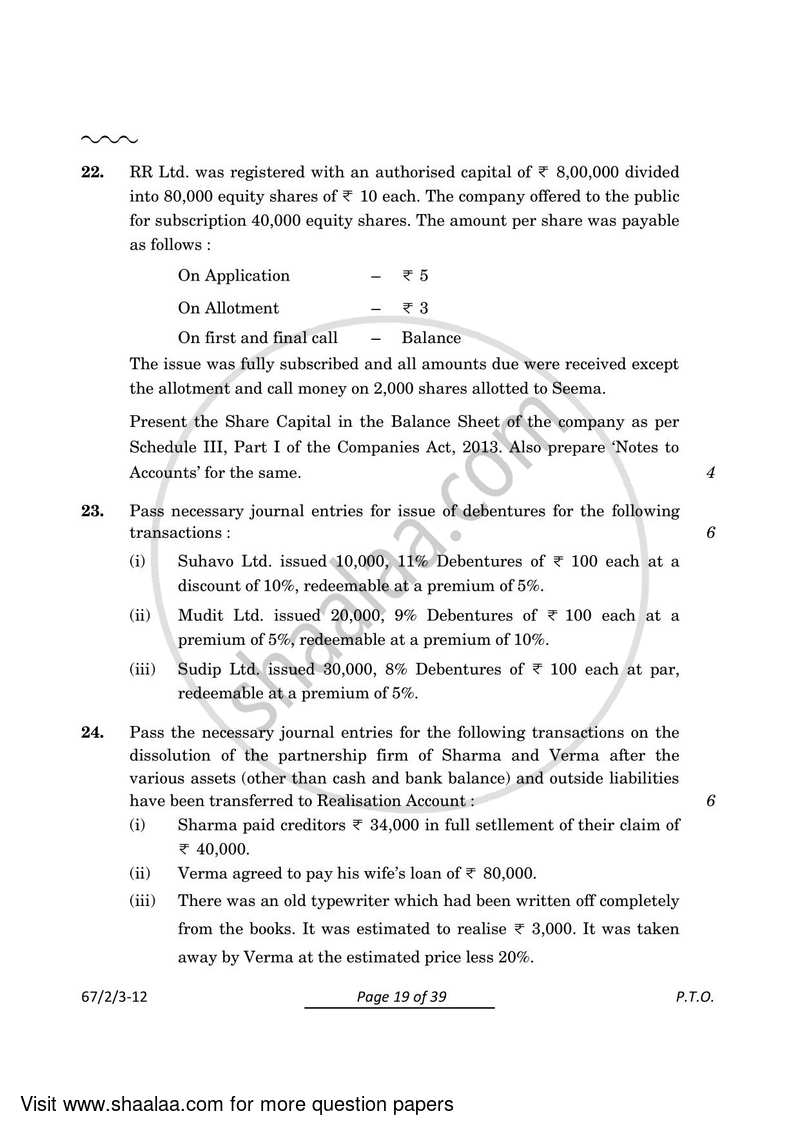 Accountancy 2023-2024 - CBSE 12th - Class 12 - CBSE (Central Board of Secondary Education) question paper with PDF download