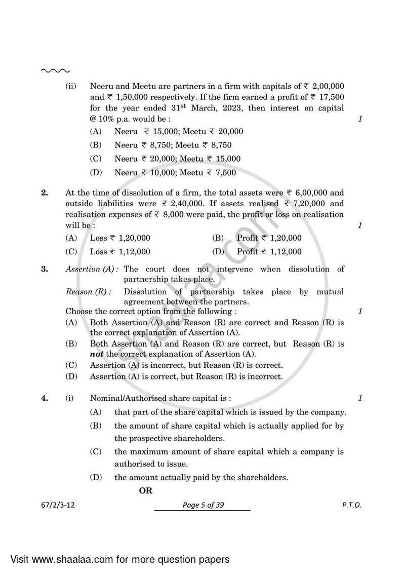 Accountancy 2023-2024 - CBSE 12th - Class 12 - CBSE (Central Board of Secondary Education) question paper with PDF download