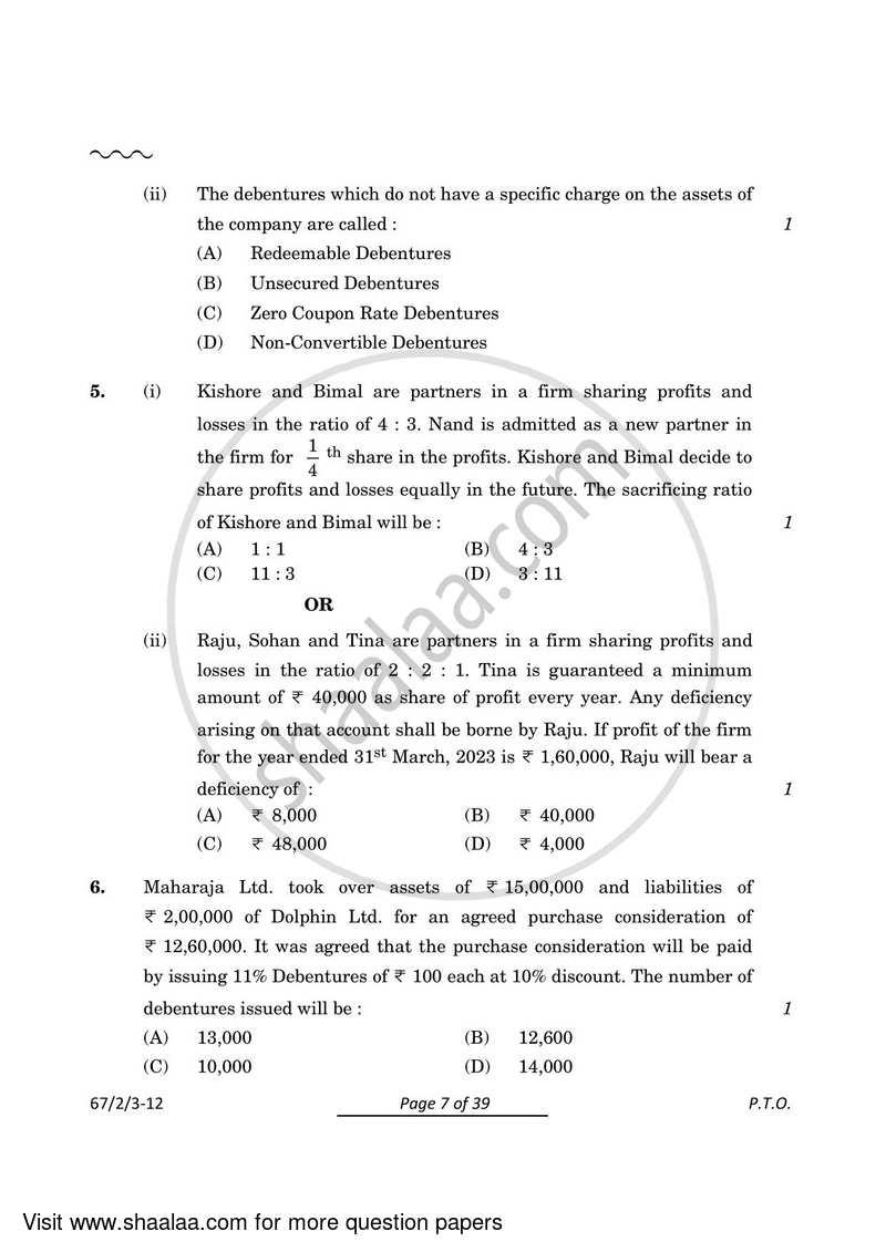 Accountancy 2023-2024 - CBSE 12th - Class 12 - CBSE (Central Board of Secondary Education) question paper with PDF download