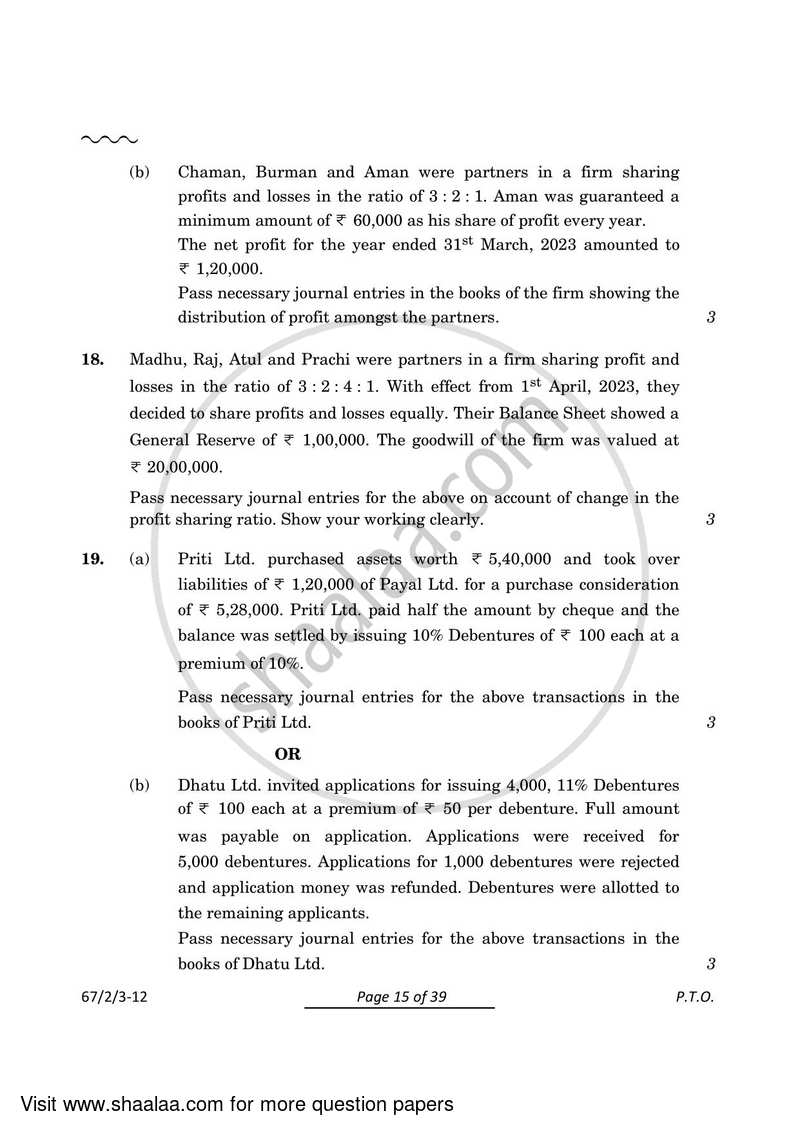 Accountancy 2023-2024 - CBSE 12th - Class 12 - CBSE (Central Board of Secondary Education) question paper with PDF download