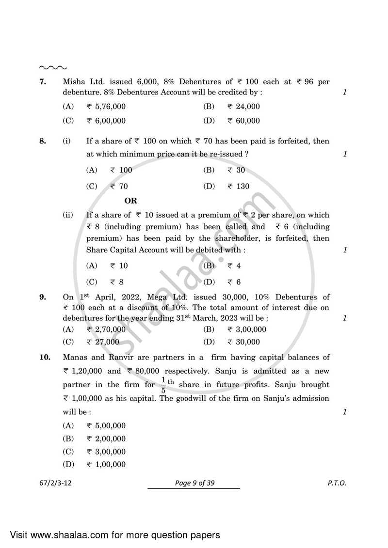 Accountancy 2023-2024 - CBSE 12th - Class 12 - CBSE (Central Board of Secondary Education) question paper with PDF download