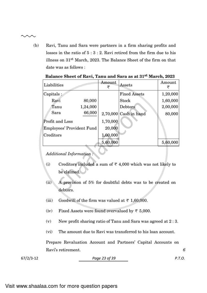 Accountancy 2023-2024 - CBSE 12th - Class 12 - CBSE (Central Board of Secondary Education) question paper with PDF download