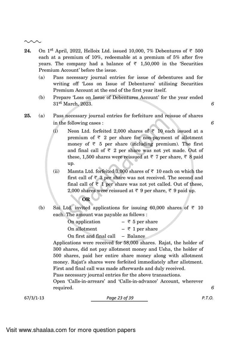 Accountancy 2023-2024 - CBSE 12th - Class 12 - CBSE (Central Board of Secondary Education) question paper with PDF download