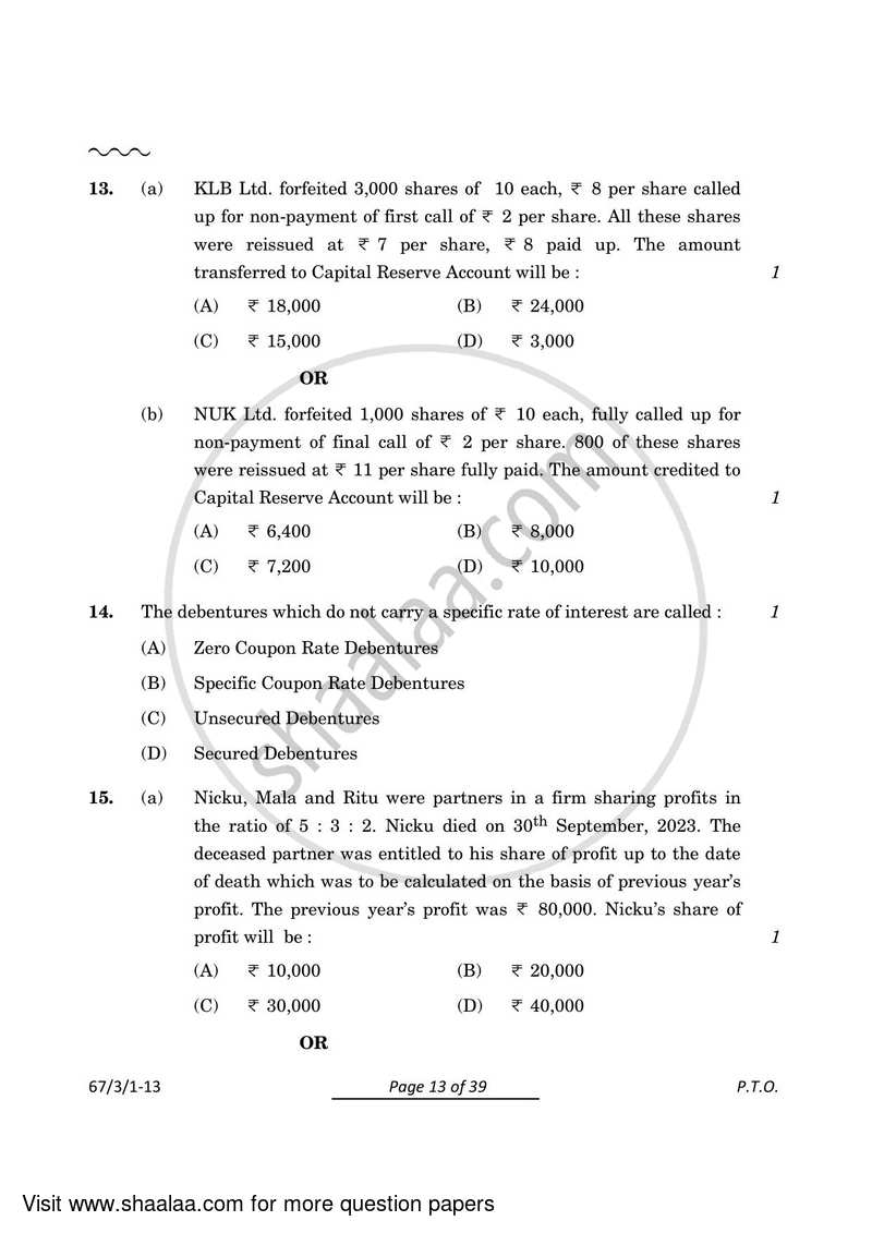 Accountancy 2023-2024 - CBSE 12th - Class 12 - CBSE (Central Board of Secondary Education) question paper with PDF download