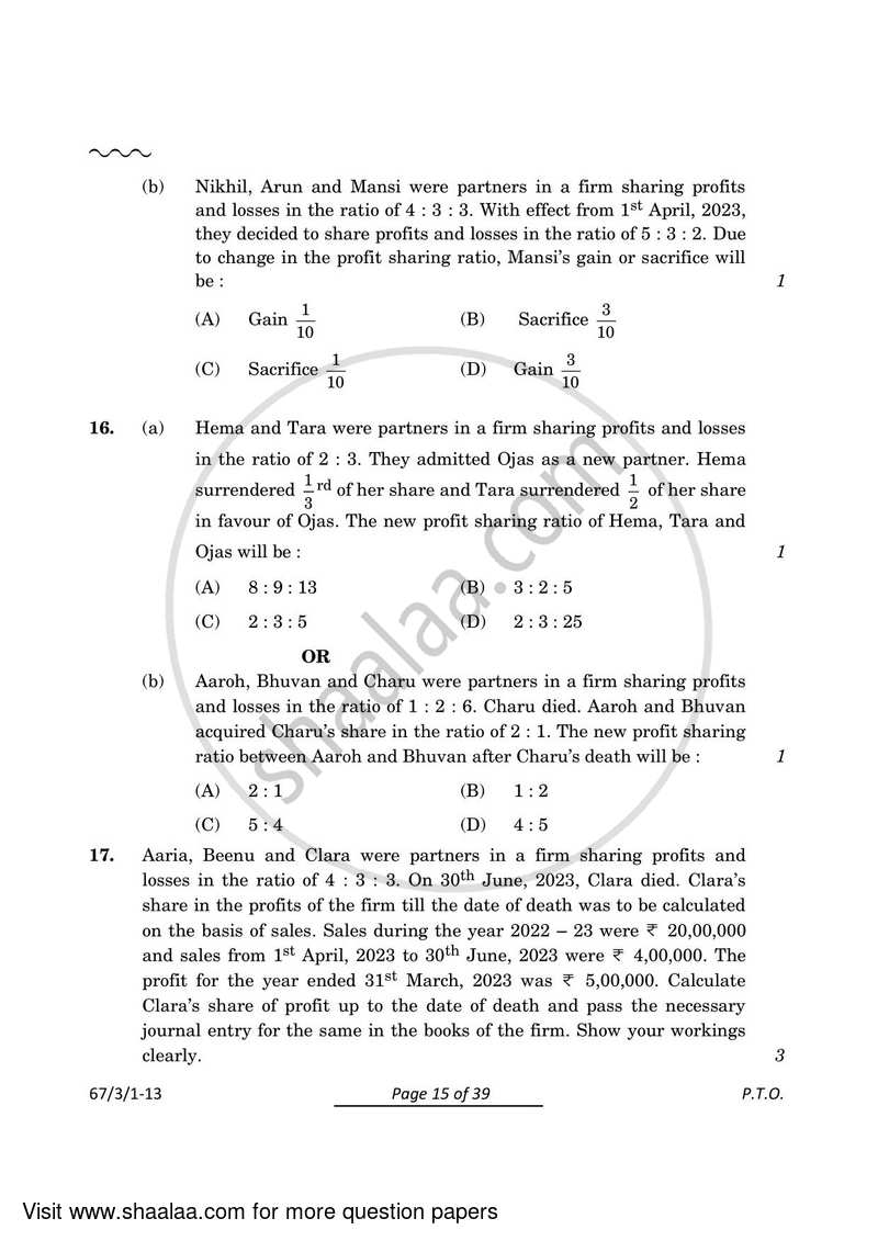 Accountancy 2023-2024 - CBSE 12th - Class 12 - CBSE (Central Board of Secondary Education) question paper with PDF download