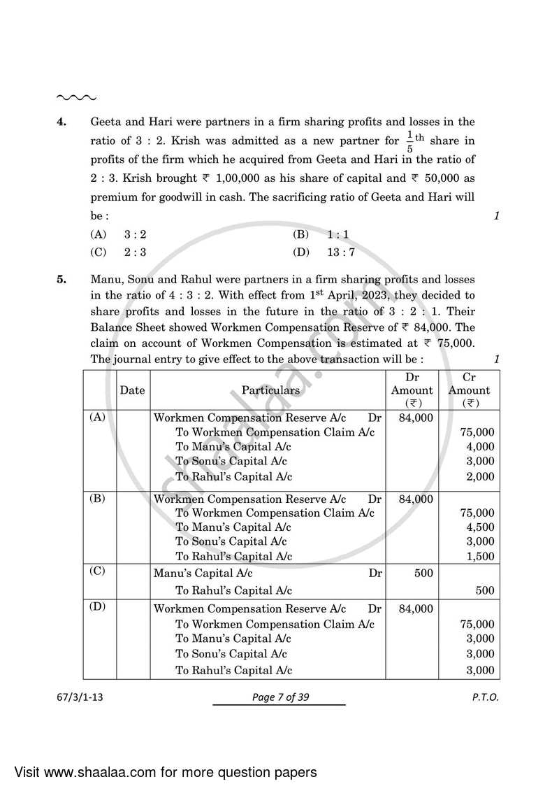 Accountancy 2023-2024 - CBSE 12th - Class 12 - CBSE (Central Board of Secondary Education) question paper with PDF download