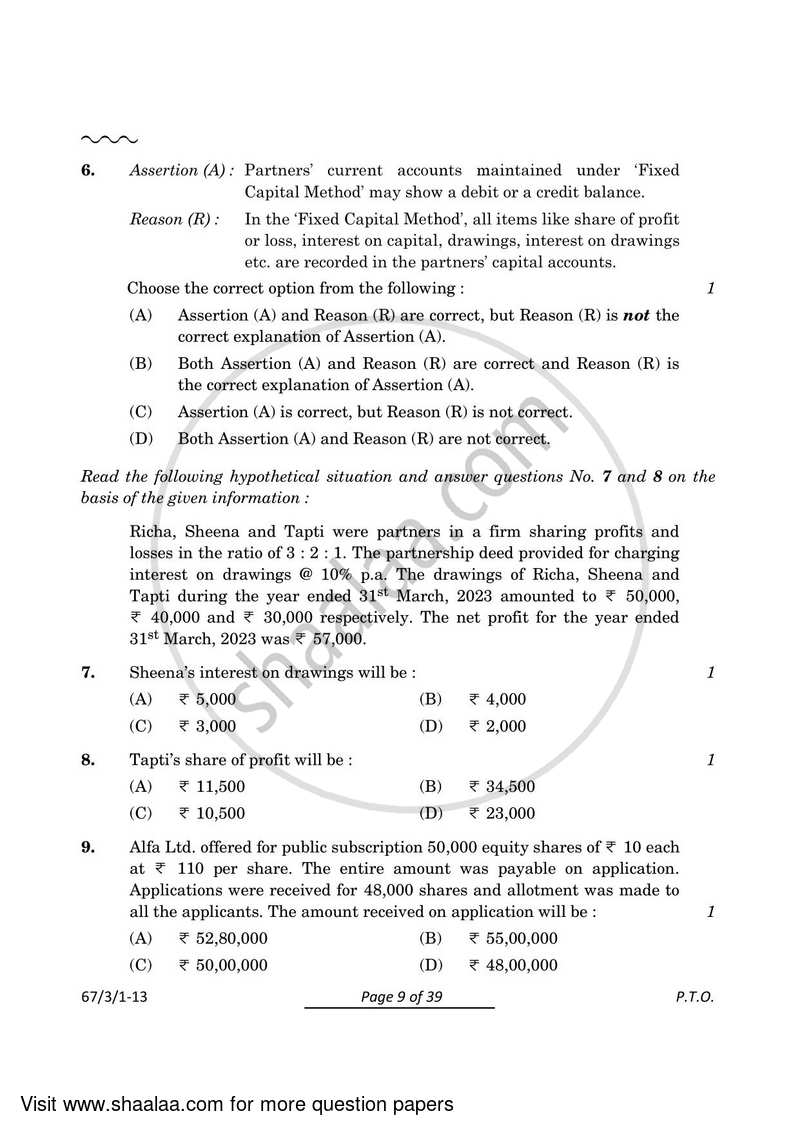 Accountancy 2023-2024 - CBSE 12th - Class 12 - CBSE (Central Board of Secondary Education) question paper with PDF download