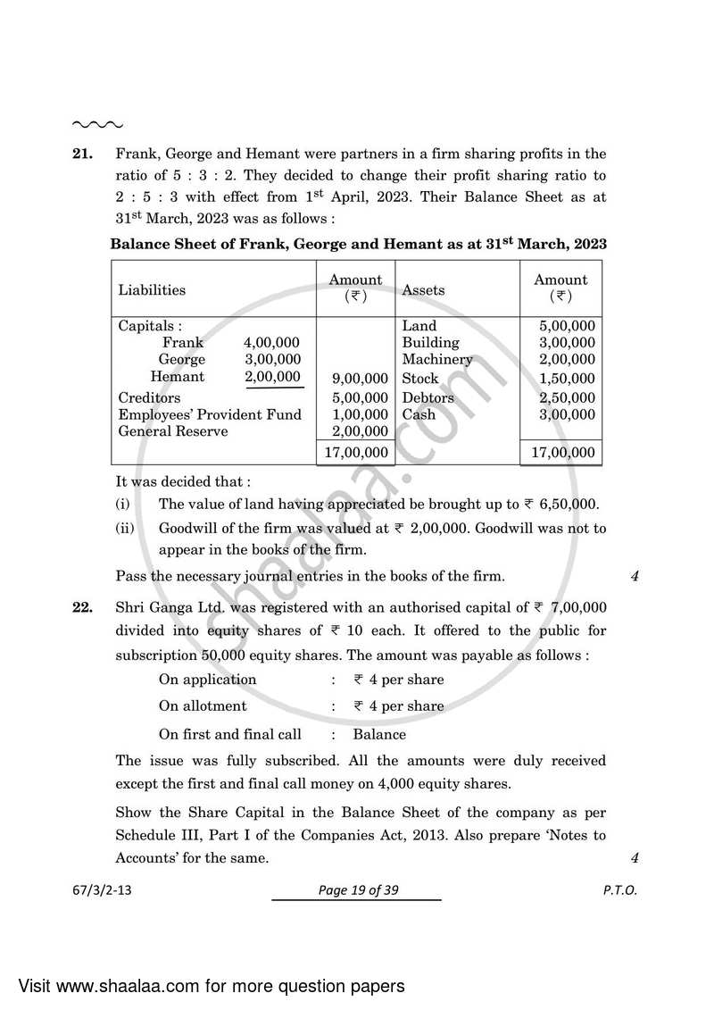 Accountancy 2023-2024 - CBSE 12th - Class 12 - CBSE (Central Board of Secondary Education) question paper with PDF download