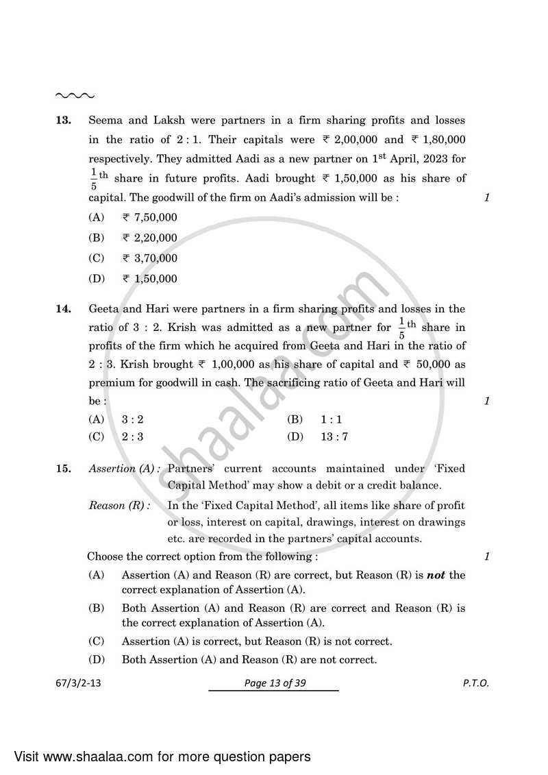 Accountancy 2023-2024 - CBSE 12th - Class 12 - CBSE (Central Board of Secondary Education) question paper with PDF download