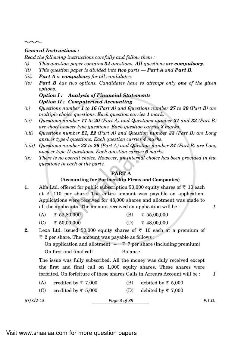 Accountancy 2023-2024 - CBSE 12th - Class 12 - CBSE (Central Board of Secondary Education) question paper with PDF download