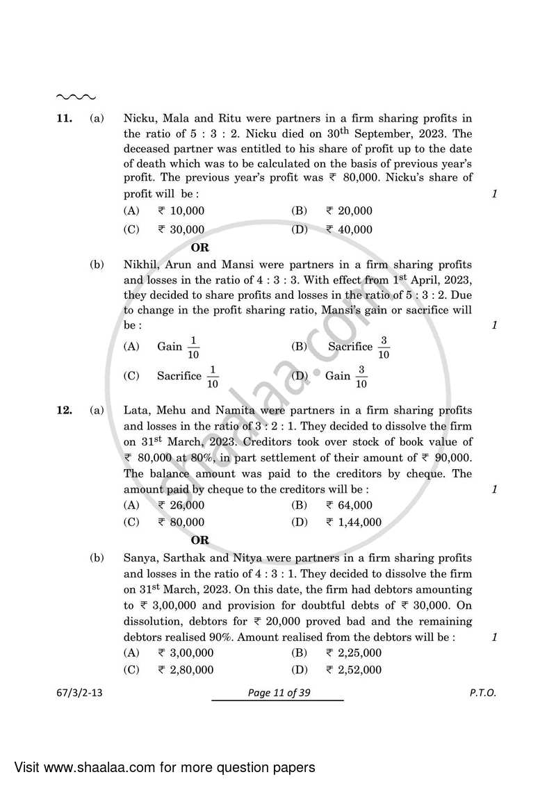 Accountancy 2023-2024 - CBSE 12th - Class 12 - CBSE (Central Board of Secondary Education) question paper with PDF download