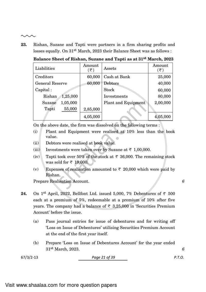 Accountancy 2023-2024 - CBSE 12th - Class 12 - CBSE (Central Board of Secondary Education) question paper with PDF download