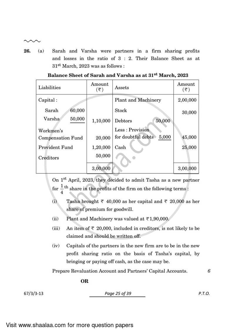 Accountancy 2023-2024 - CBSE 12th - Class 12 - CBSE (Central Board of Secondary Education) question paper with PDF download