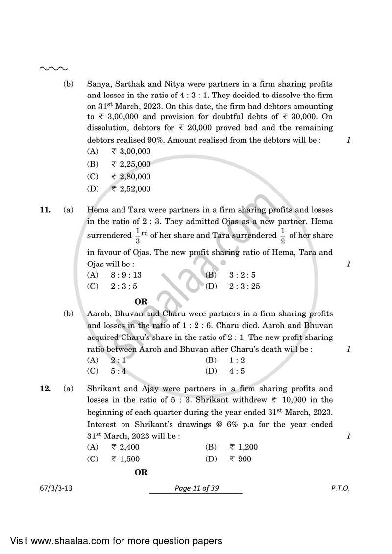 Accountancy 2023-2024 - CBSE 12th - Class 12 - CBSE (Central Board of Secondary Education) question paper with PDF download