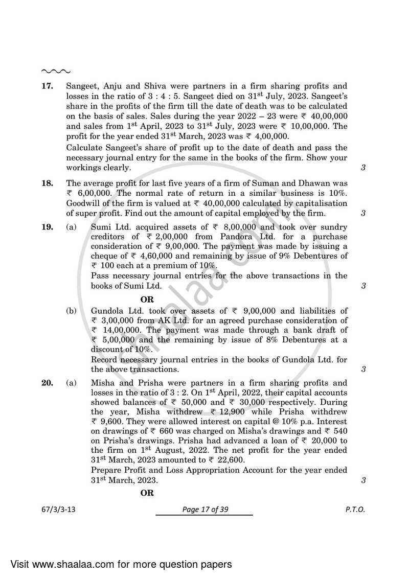 Accountancy 2023-2024 - CBSE 12th - Class 12 - CBSE (Central Board of Secondary Education) question paper with PDF download