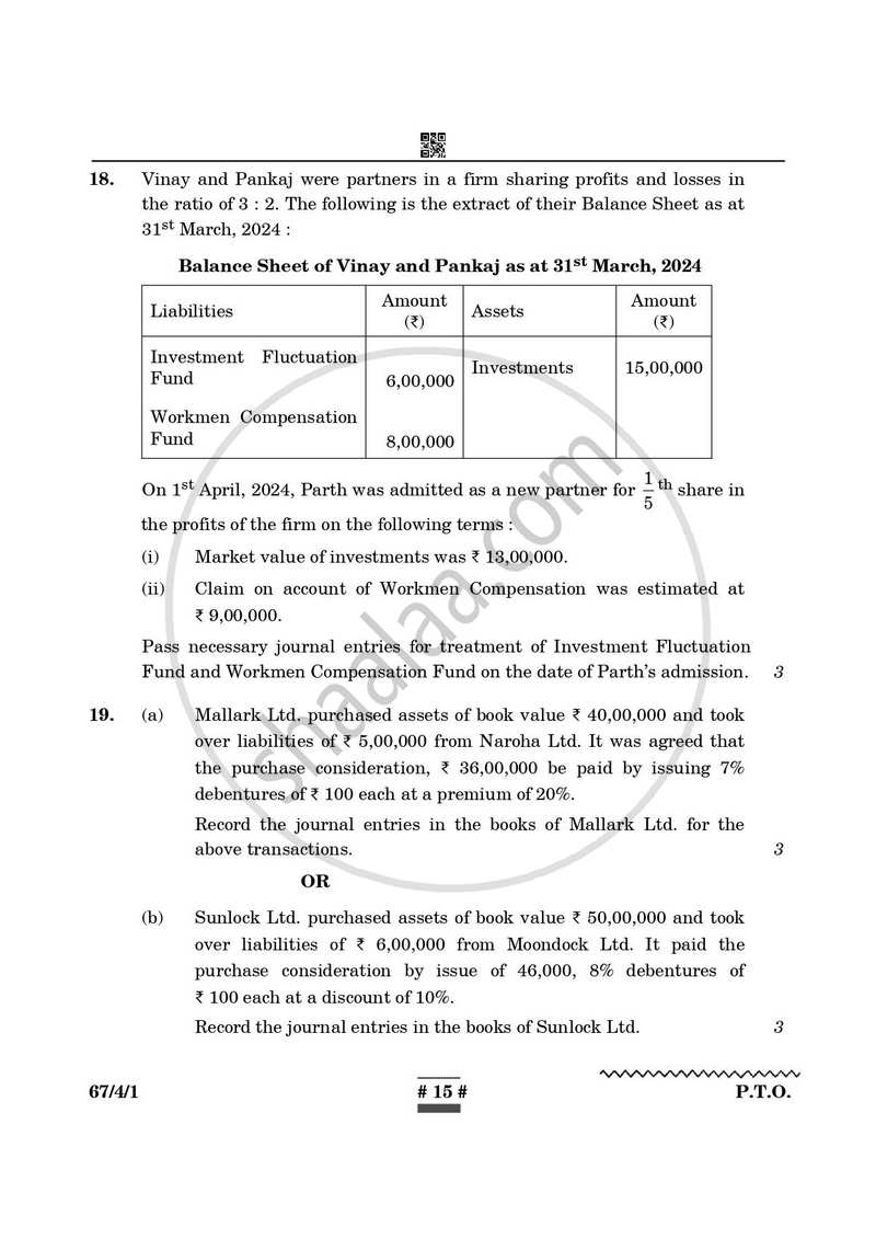 Accountancy 2024-2025 - CBSE 12th - Class 12 - CBSE (Central Board of Secondary Education) question paper with PDF download