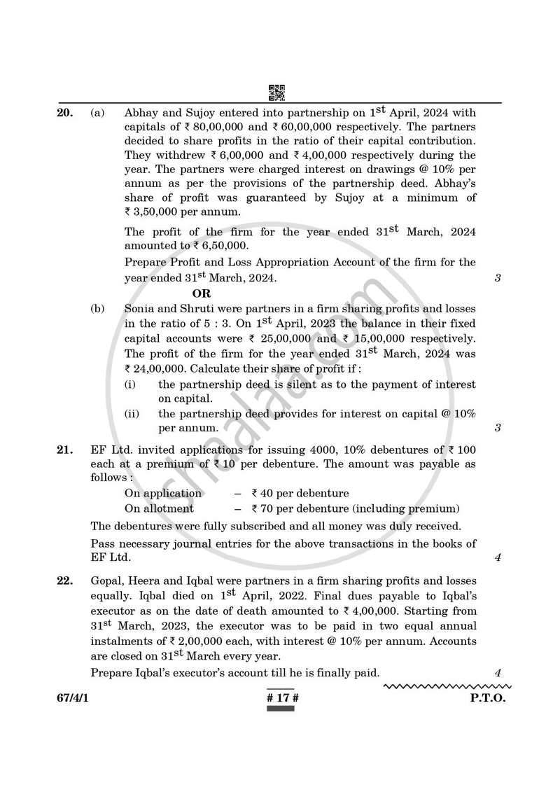Accountancy 2024-2025 - CBSE 12th - Class 12 - CBSE (Central Board of Secondary Education) question paper with PDF download