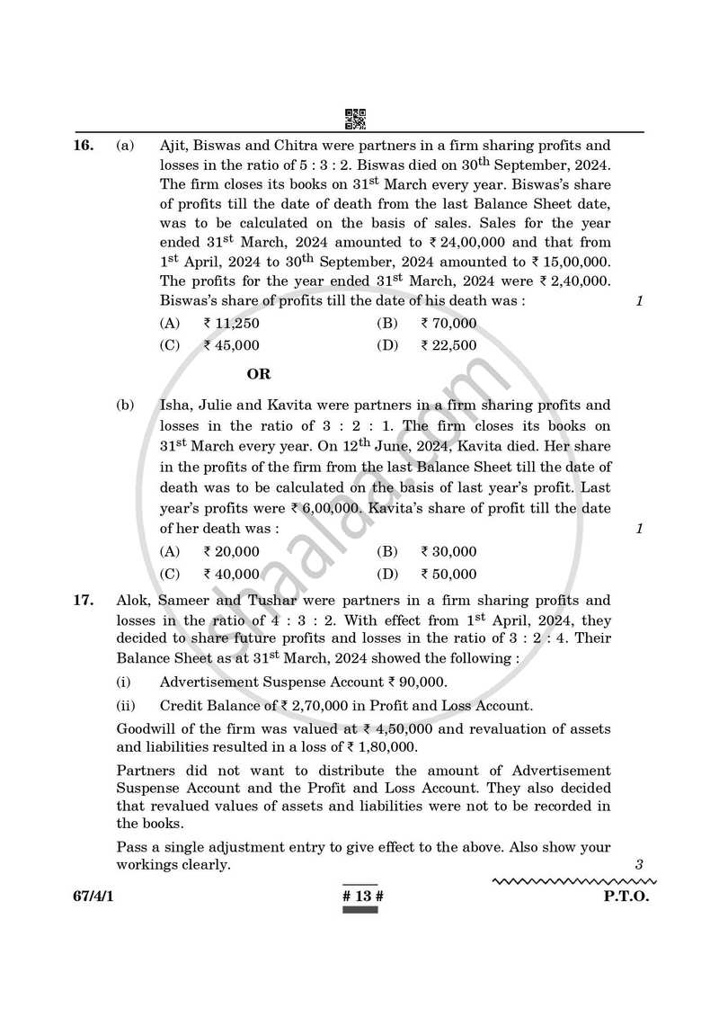 Accountancy 2024-2025 - CBSE 12th - Class 12 - CBSE (Central Board of Secondary Education) question paper with PDF download