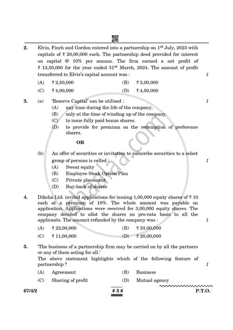 Accountancy 2024-2025 - CBSE 12th - Class 12 - CBSE (Central Board of Secondary Education) question paper with PDF download