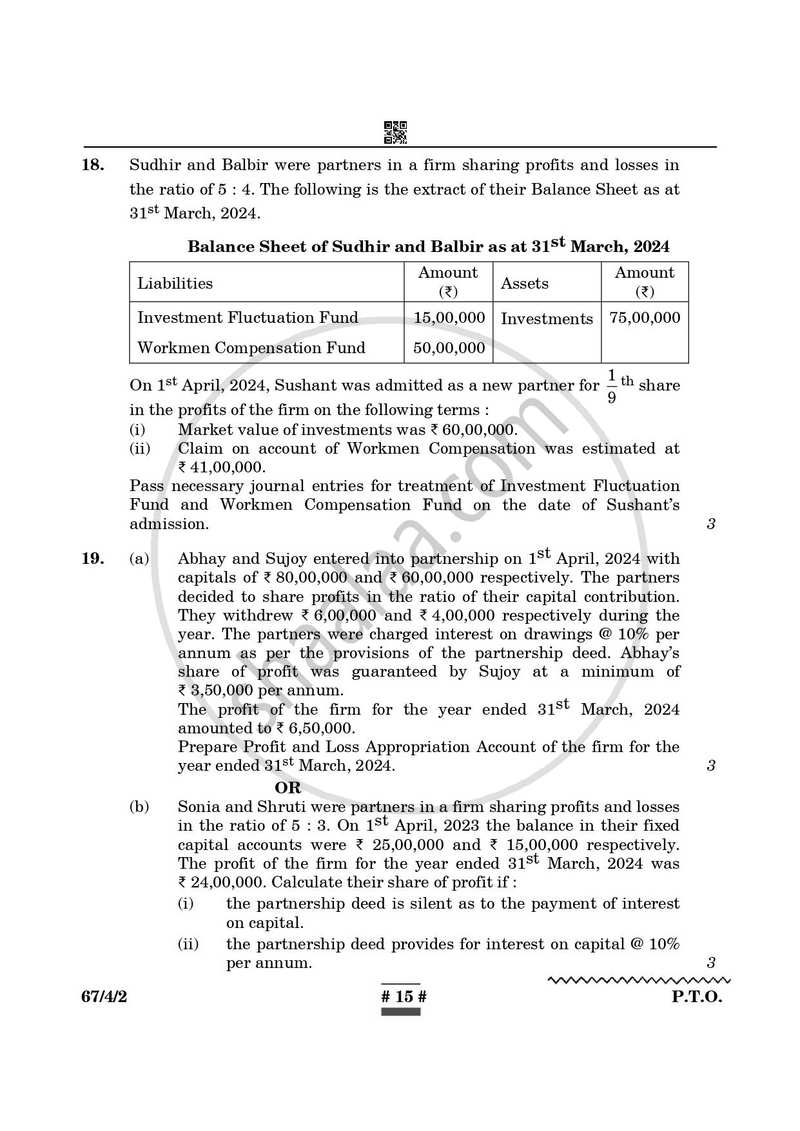 Accountancy 2024-2025 - CBSE 12th - Class 12 - CBSE (Central Board of Secondary Education) question paper with PDF download