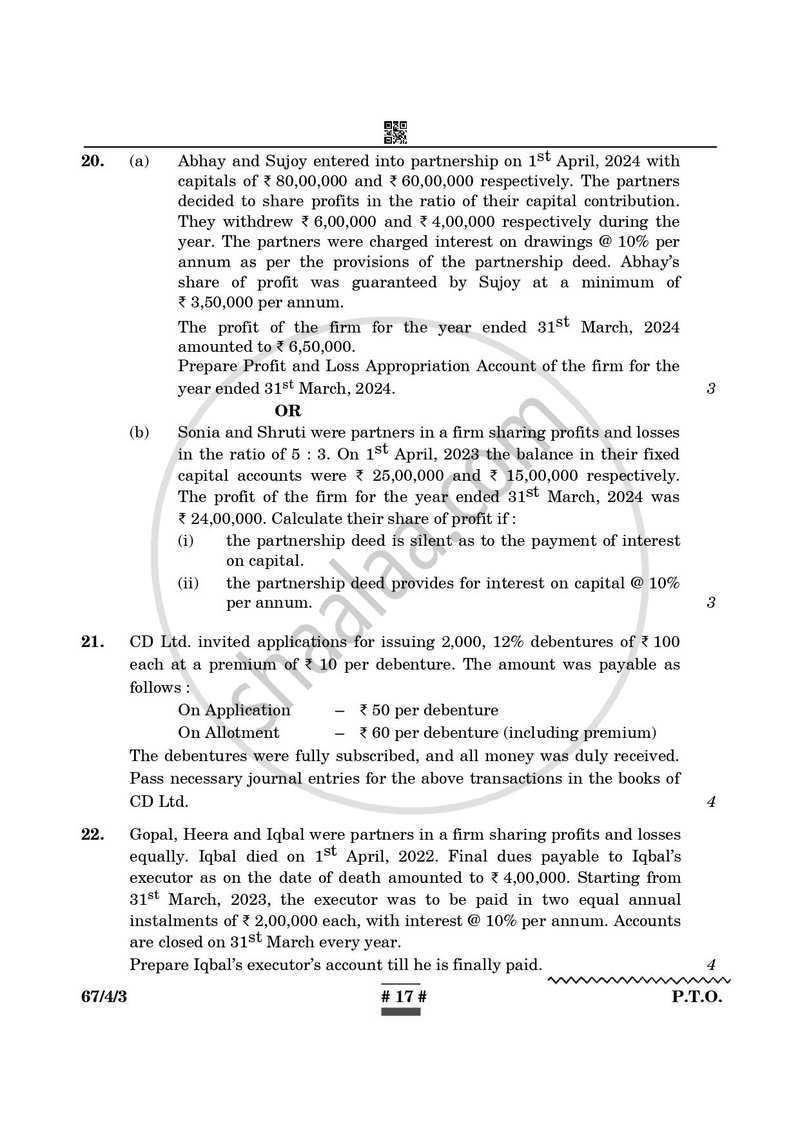 Accountancy 2024-2025 - CBSE 12th - Class 12 - CBSE (Central Board of Secondary Education) question paper with PDF download