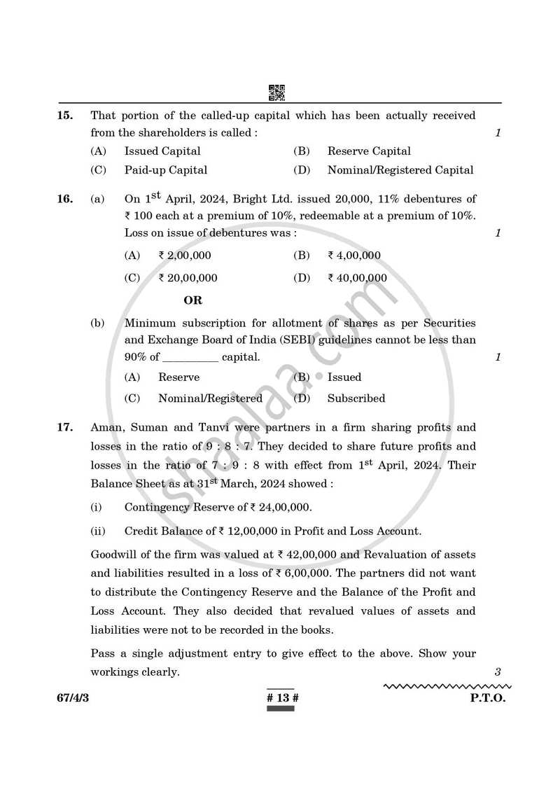 Accountancy 2024-2025 - CBSE 12th - Class 12 - CBSE (Central Board of Secondary Education) question paper with PDF download