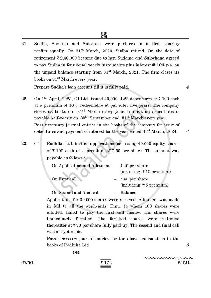 Accountancy 2024-2025 - CBSE 12th - Class 12 - CBSE (Central Board of Secondary Education) question paper with PDF download