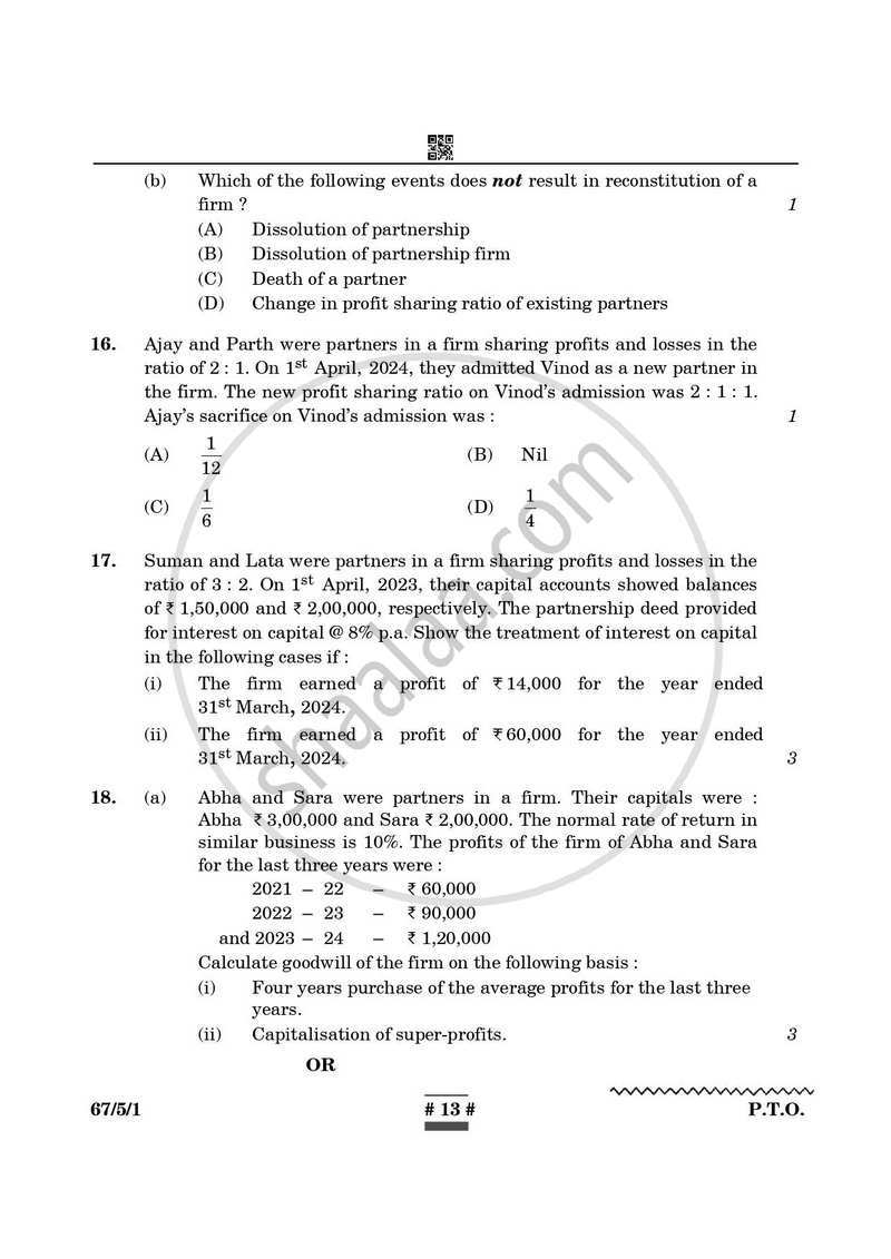 Accountancy 2024-2025 - CBSE 12th - Class 12 - CBSE (Central Board of Secondary Education) question paper with PDF download