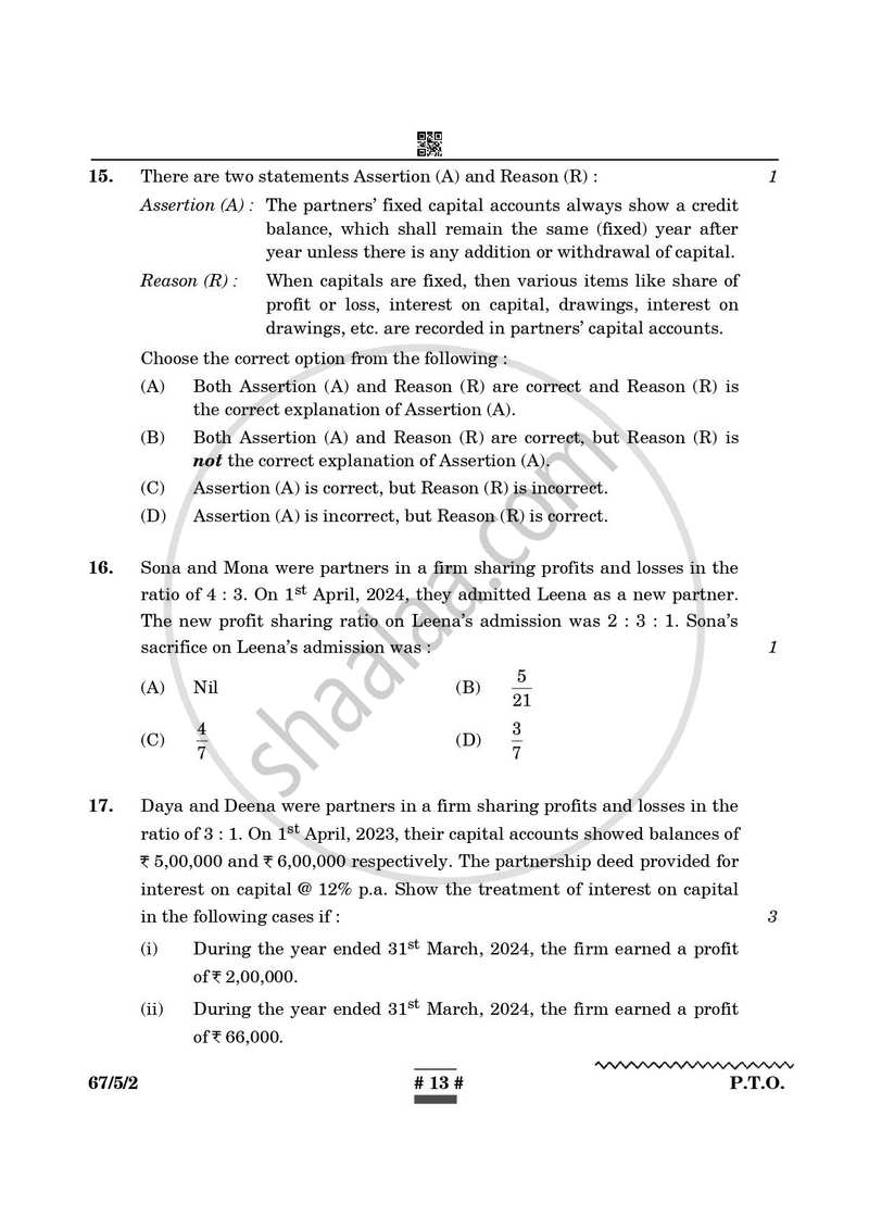 Accountancy 2024-2025 - CBSE 12th - Class 12 - CBSE (Central Board of Secondary Education) question paper with PDF download