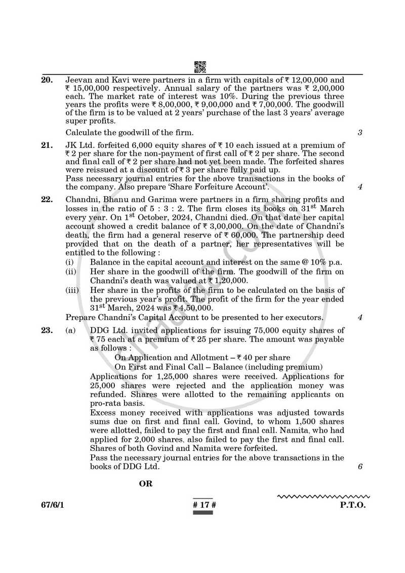 Accountancy 2024-2025 - CBSE 12th - Class 12 - CBSE (Central Board of Secondary Education) question paper with PDF download