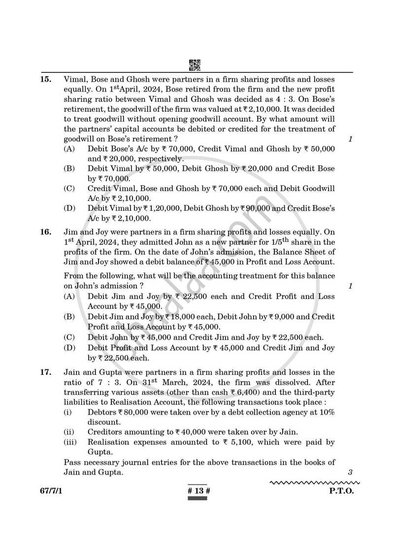 Accountancy 2024-2025 - CBSE 12th - Class 12 - CBSE (Central Board of Secondary Education) question paper with PDF download