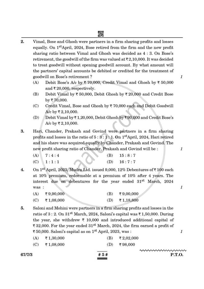 Accountancy 2024-2025 - CBSE 12th - Class 12 - CBSE (Central Board of Secondary Education) question paper with PDF download