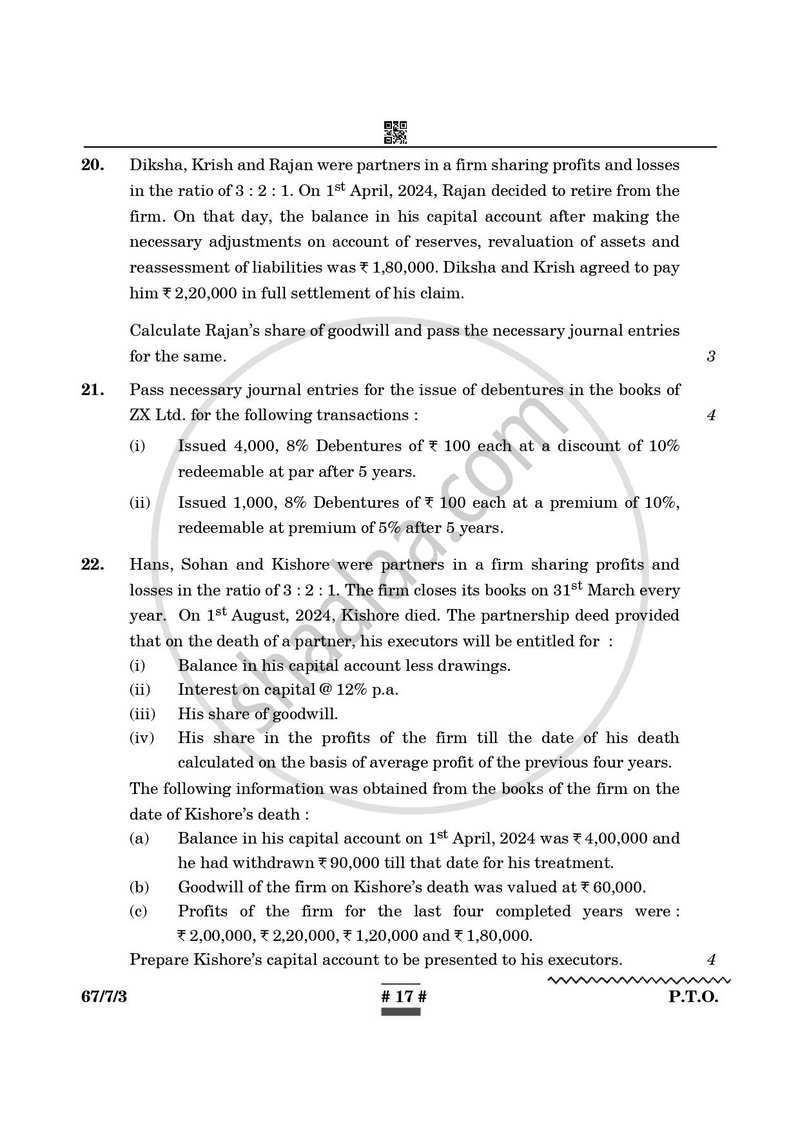 Accountancy 2024-2025 - CBSE 12th - Class 12 - CBSE (Central Board of Secondary Education) question paper with PDF download