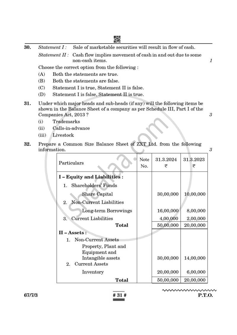 Accountancy 2024-2025 - CBSE 12th - Class 12 - CBSE (Central Board of Secondary Education) question paper with PDF download