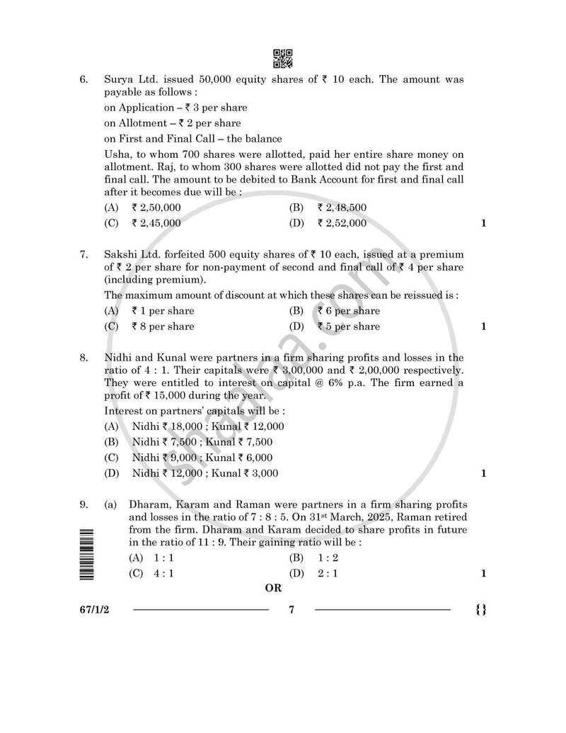 Accountancy 2025-2026 - CBSE 12th - Class 12 - CBSE (Central Board of Secondary Education) question paper with PDF download
