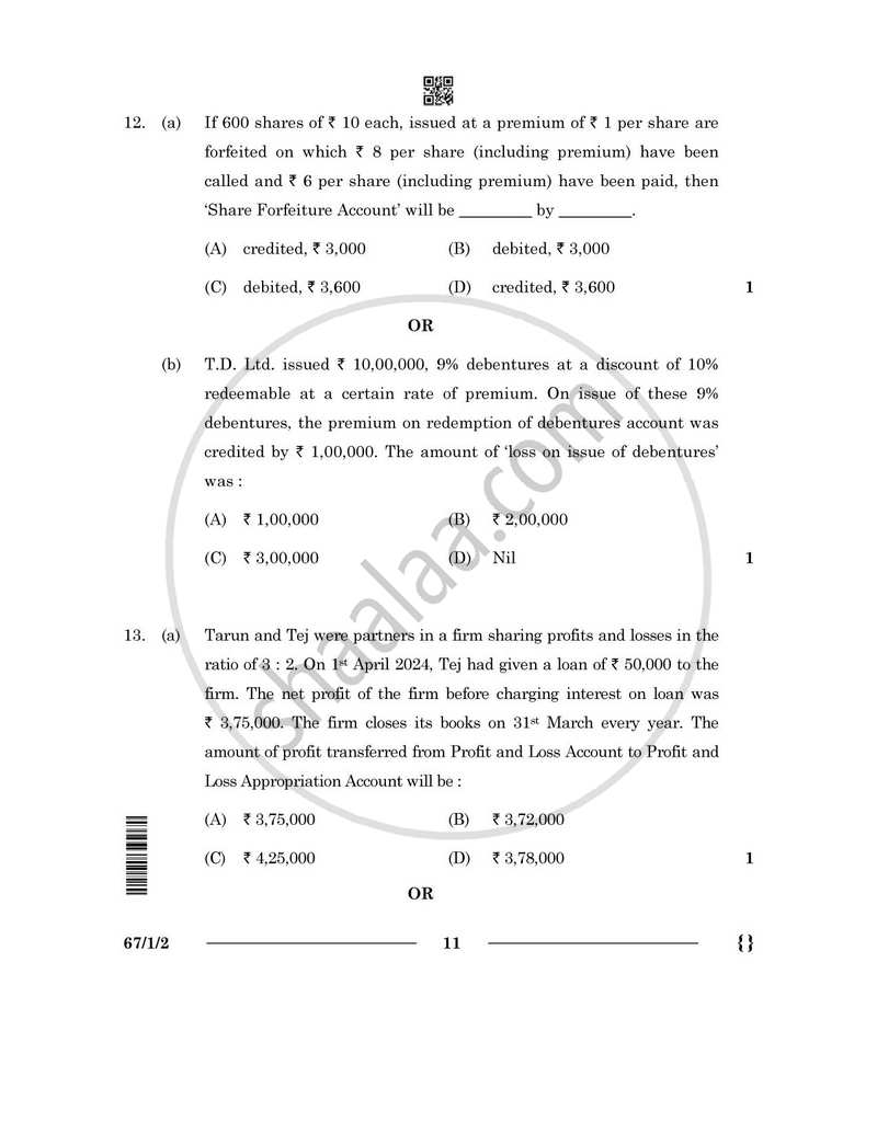 Accountancy 2025-2026 - CBSE 12th - Class 12 - CBSE (Central Board of Secondary Education) question paper with PDF download