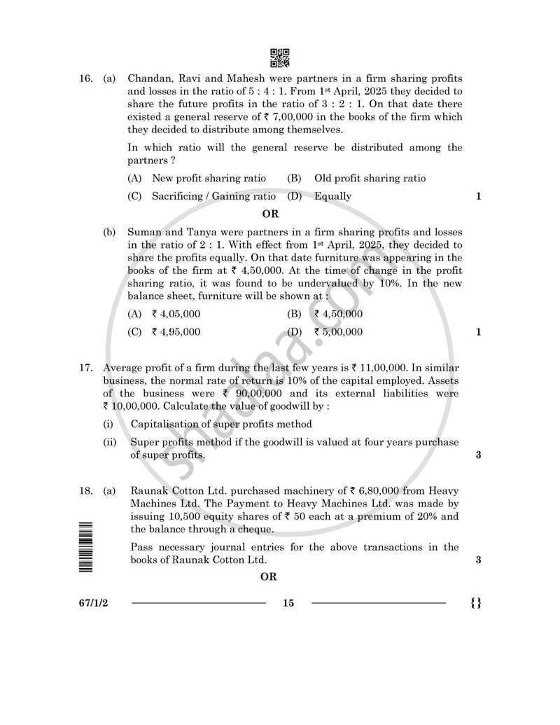 Accountancy 2025-2026 - CBSE 12th - Class 12 - CBSE (Central Board of Secondary Education) question paper with PDF download