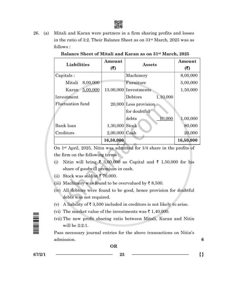 Accountancy 2025-2026 - CBSE 12th - Class 12 - CBSE (Central Board of Secondary Education) question paper with PDF download