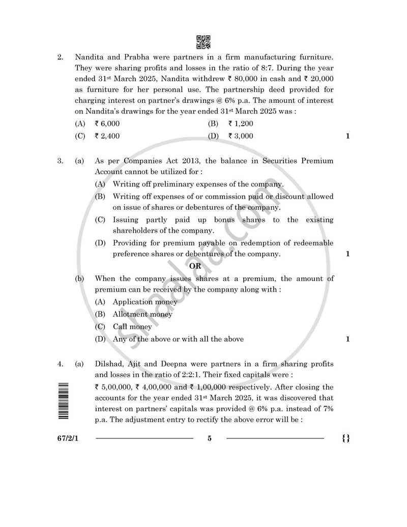 Accountancy 2025-2026 - CBSE 12th - Class 12 - CBSE (Central Board of Secondary Education) question paper with PDF download