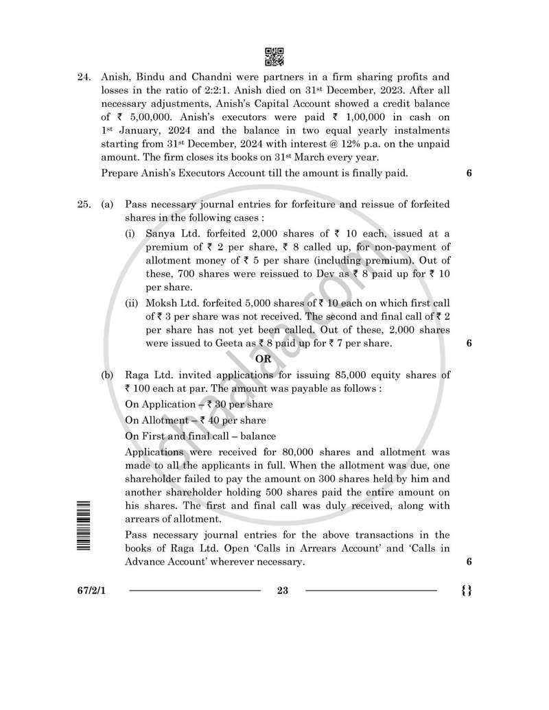 Accountancy 2025-2026 - CBSE 12th - Class 12 - CBSE (Central Board of Secondary Education) question paper with PDF download