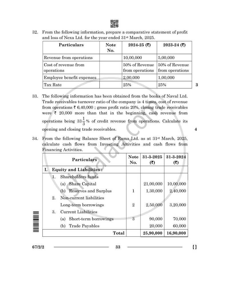 Accountancy 2025-2026 - CBSE 12th - Class 12 - CBSE (Central Board of Secondary Education) question paper with PDF download