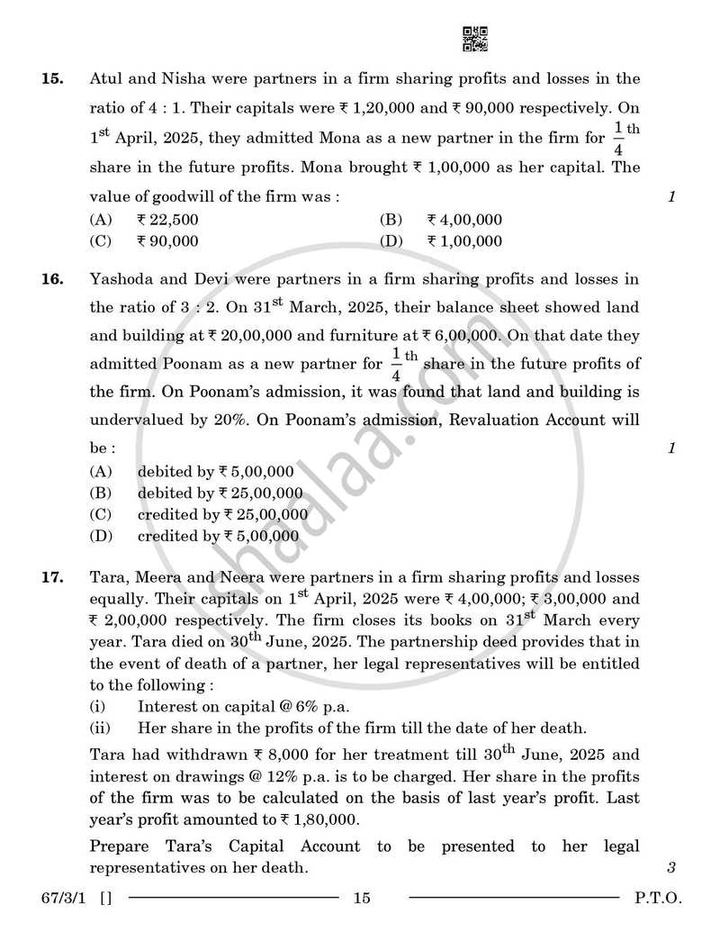 Accountancy 2025-2026 - CBSE 12th - Class 12 - CBSE (Central Board of Secondary Education) question paper with PDF download