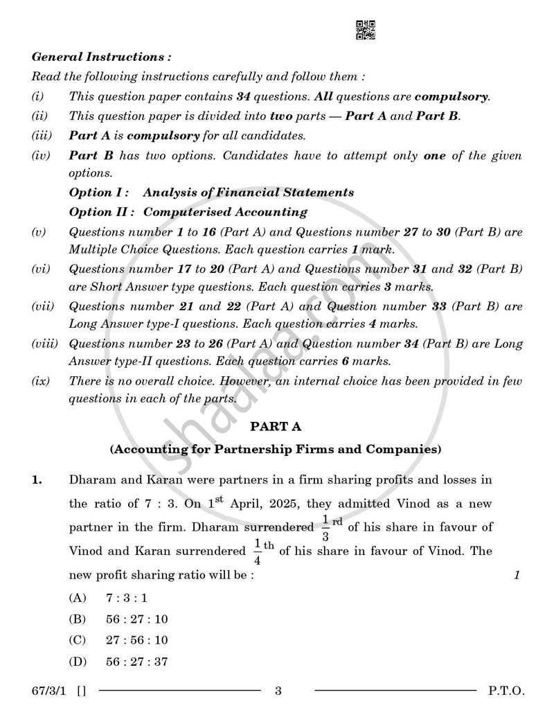 Accountancy 2025-2026 - CBSE 12th - Class 12 - CBSE (Central Board of Secondary Education) question paper with PDF download