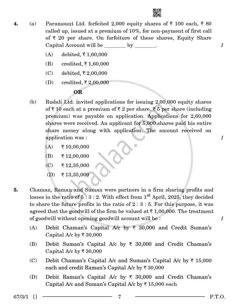 Accountancy 2025-2026 - CBSE 12th - Class 12 - CBSE (Central Board of Secondary Education) question paper with PDF download