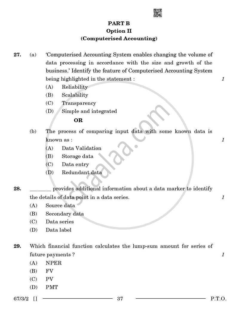Accountancy 2025-2026 - CBSE 12th - Class 12 - CBSE (Central Board of Secondary Education) question paper with PDF download