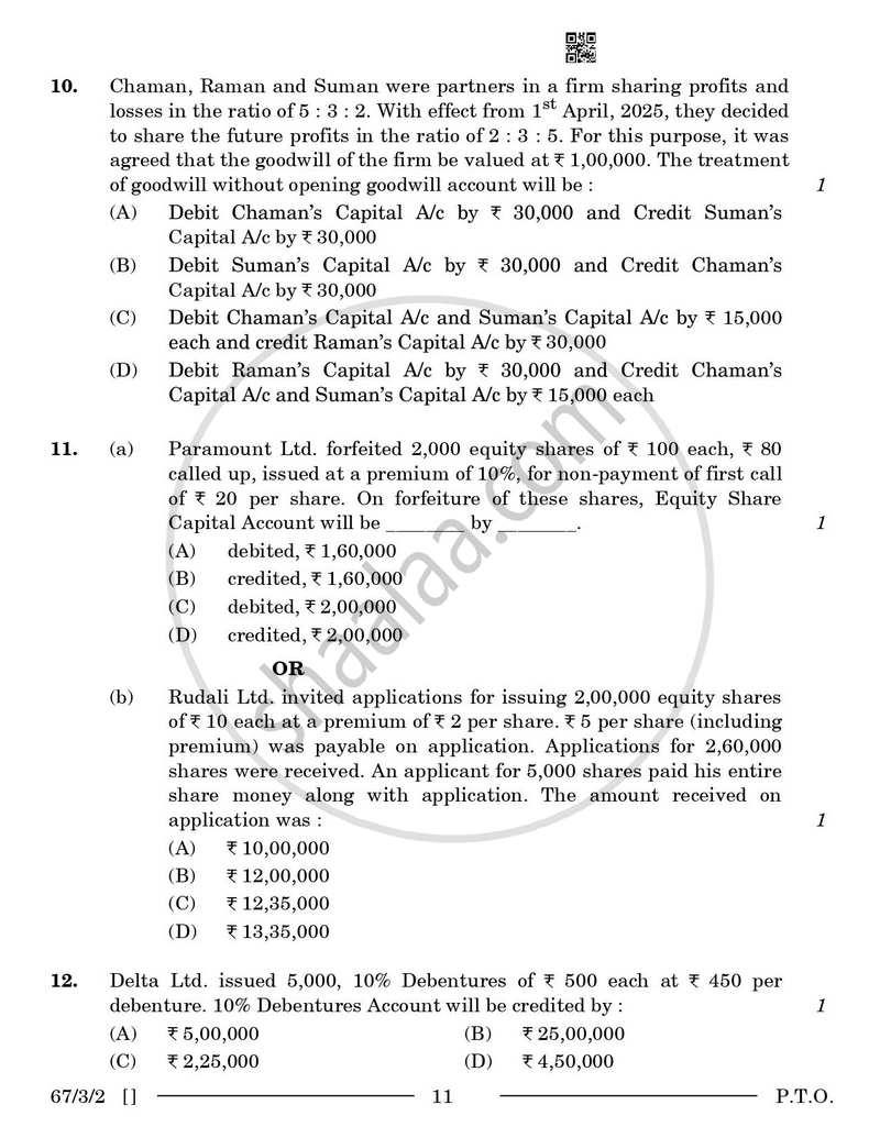 Accountancy 2025-2026 - CBSE 12th - Class 12 - CBSE (Central Board of Secondary Education) question paper with PDF download